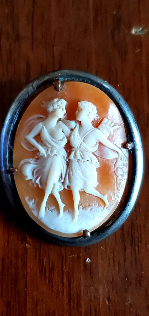 Broche camée ancienne, vers 1830, sculptée à la main-photo-2