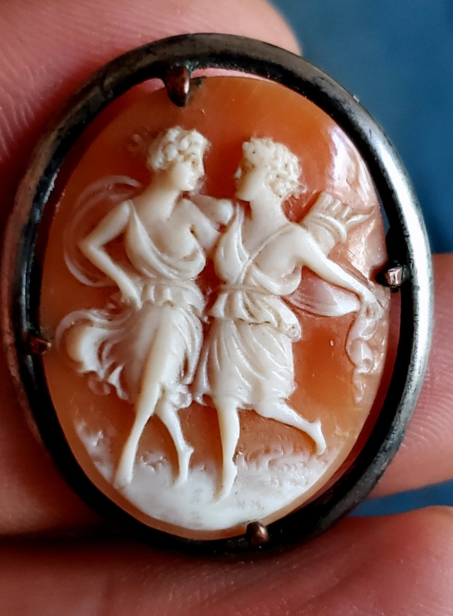 Broche camée ancienne, vers 1830, sculptée à la main-photo-4
