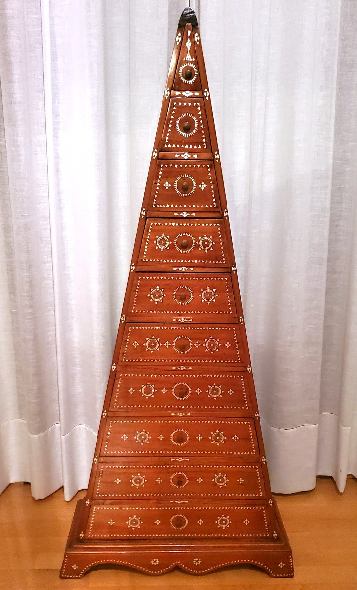 A Unique Oriental 10-drawer Cabinet Inlaid With Mother-of-pearl.