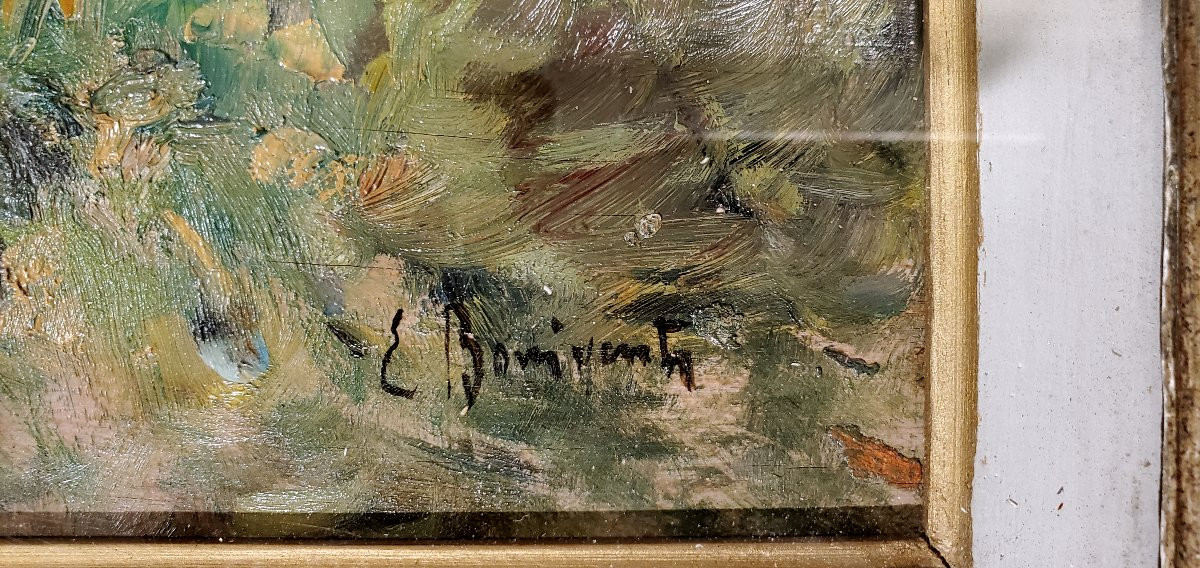 Oil Painting On Panel By Eugenio Bonivento Titled: Summer Morning In Burano. -photo-3