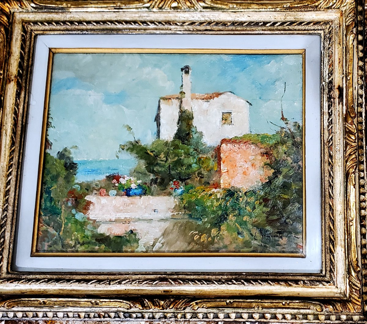 Oil Painting On Panel By Eugenio Bonivento Titled: Summer Morning In Burano. -photo-4