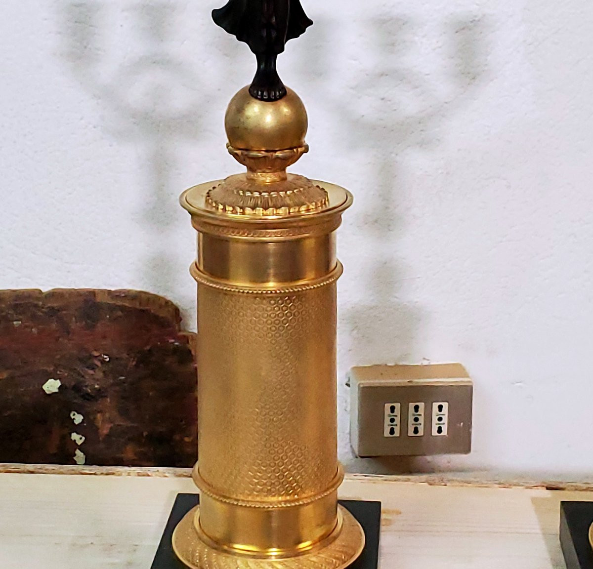 Two Antique Three-light Candlesticks In 18kt Gilded Bronze, French Empire -photo-3