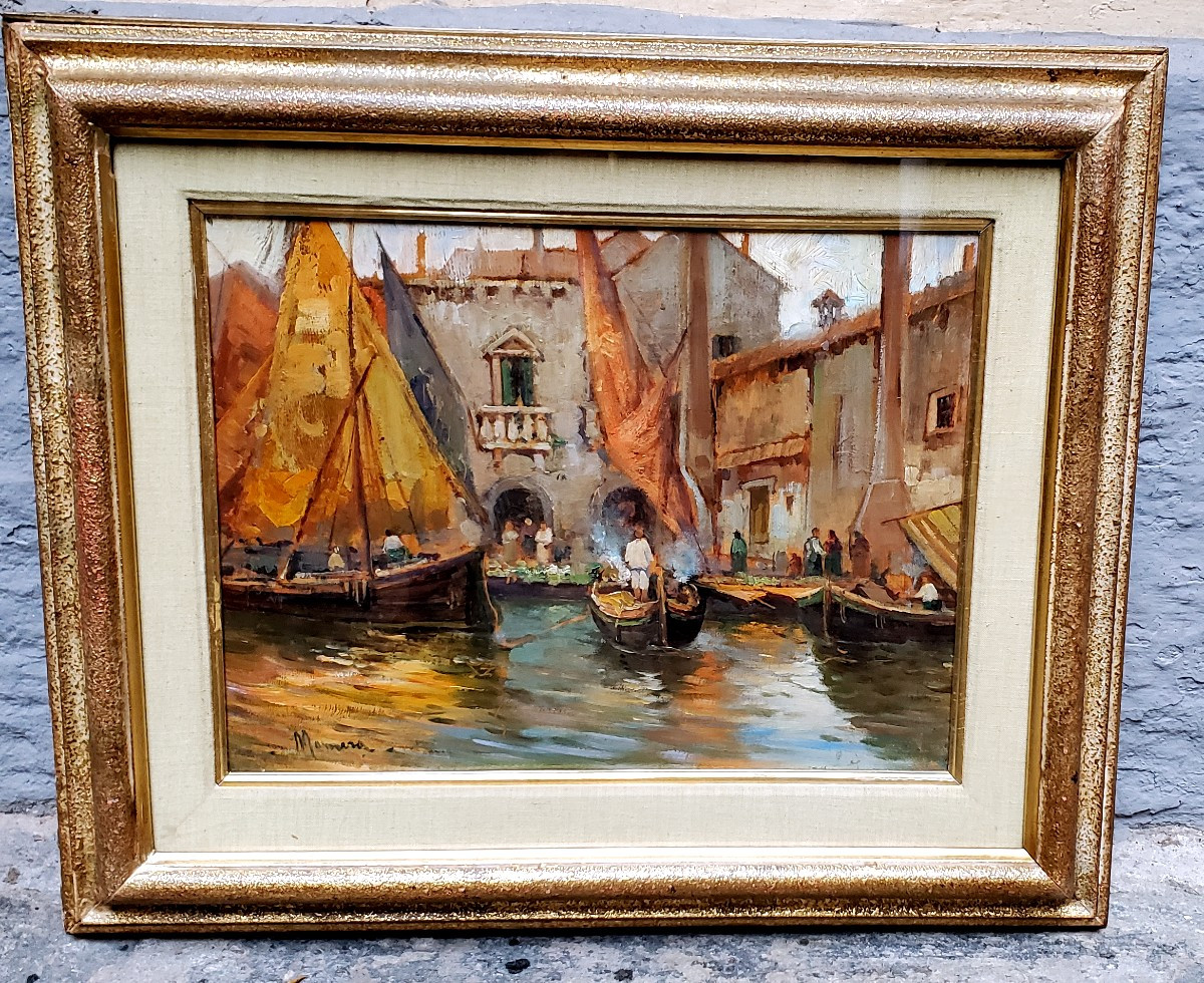 A Seascape Depicting A Port Scene. 