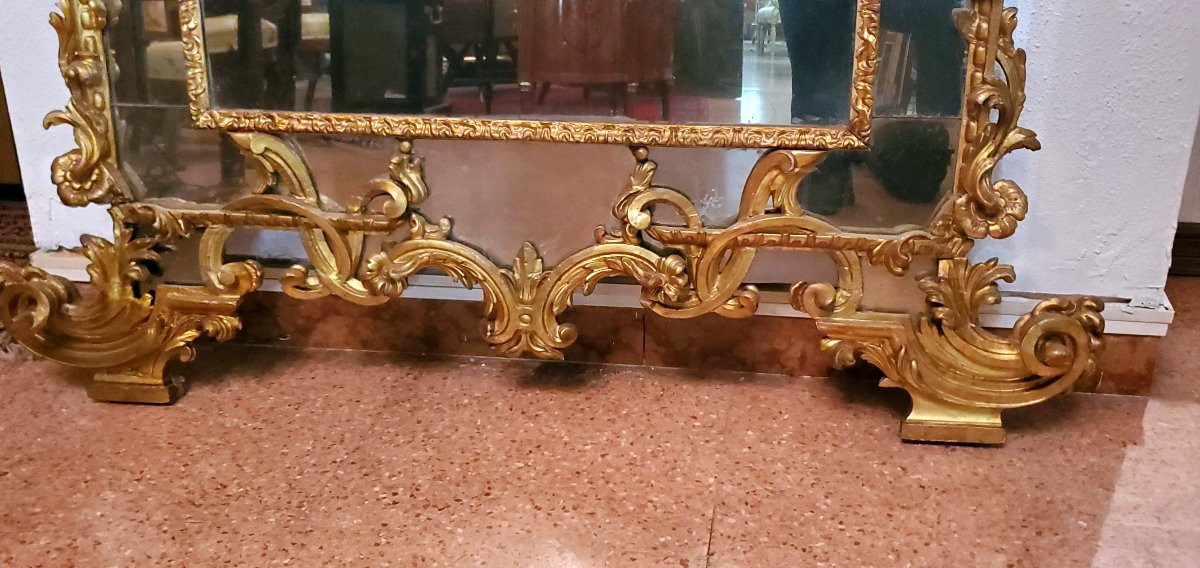   Large Louis XV Mirror, Carved Wood And Gilded With 18kt Pure Gold. -photo-2