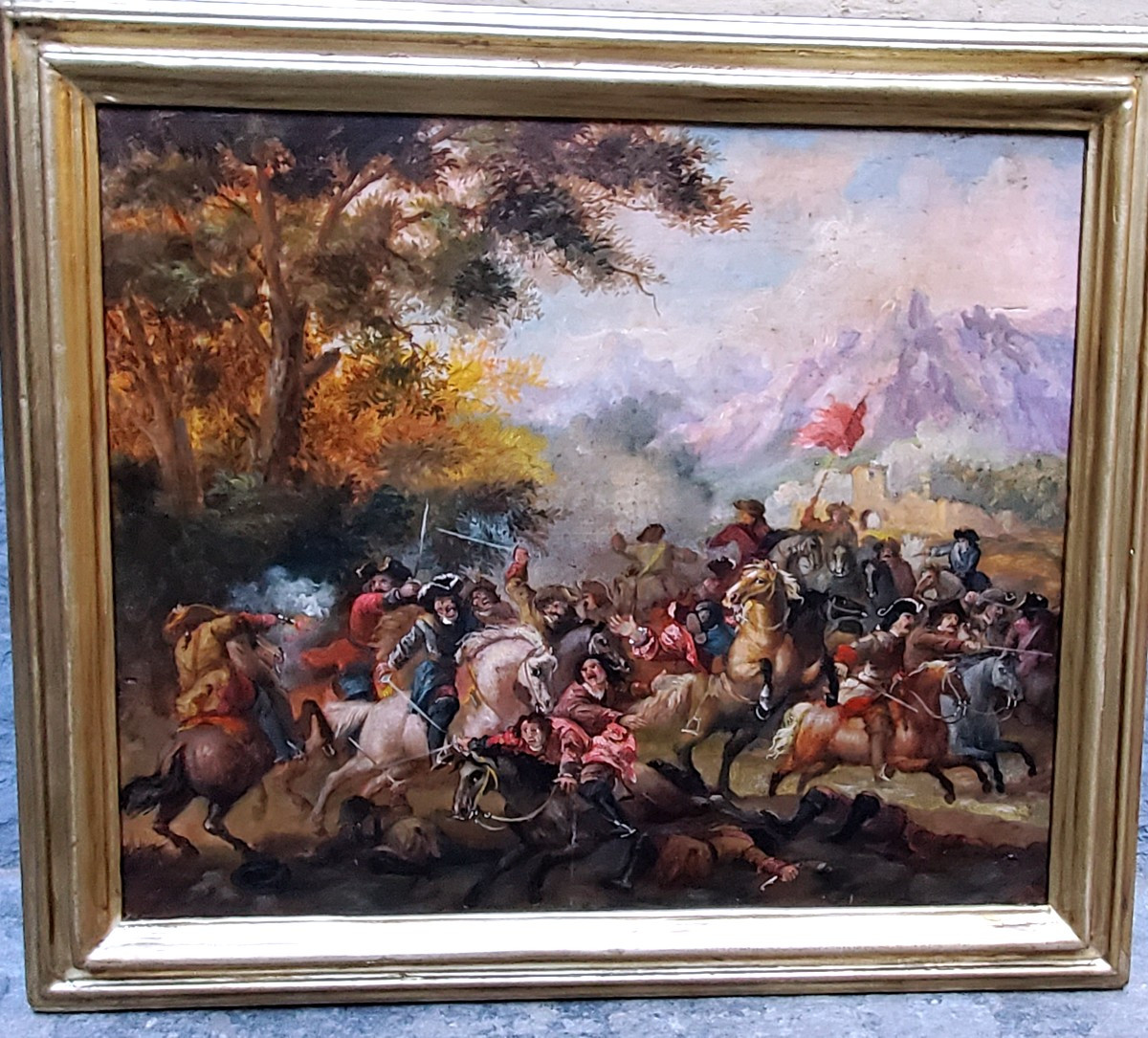 Oil Painting On Panel Depicting A Battle, 19th Century, Austro-german. -photo-2