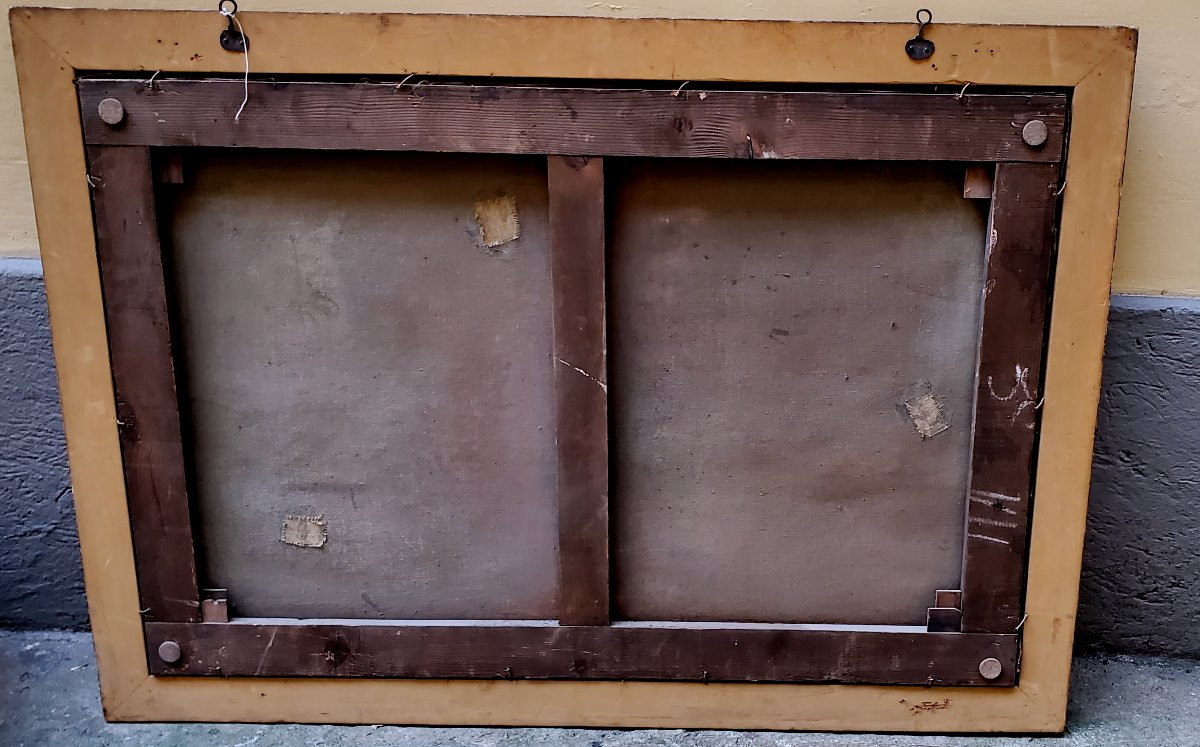 Huile sur toile représentant une marine avec des voiliers dans la tempête.-photo-8