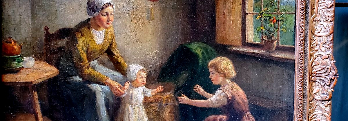 Peinture à l'huile sur toile représentant une mère avec des enfants par Louis Soonius 1883-1956-photo-2