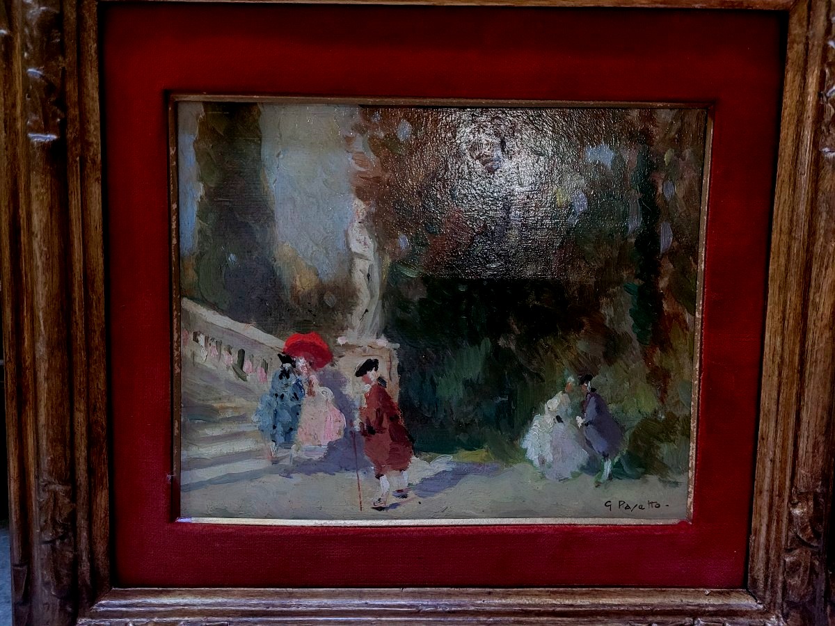 Oil Painting Depicting Elegant Figures Strolling In A Park-photo-2