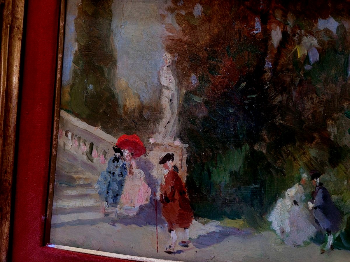 Oil Painting Depicting Elegant Figures Strolling In A Park-photo-3
