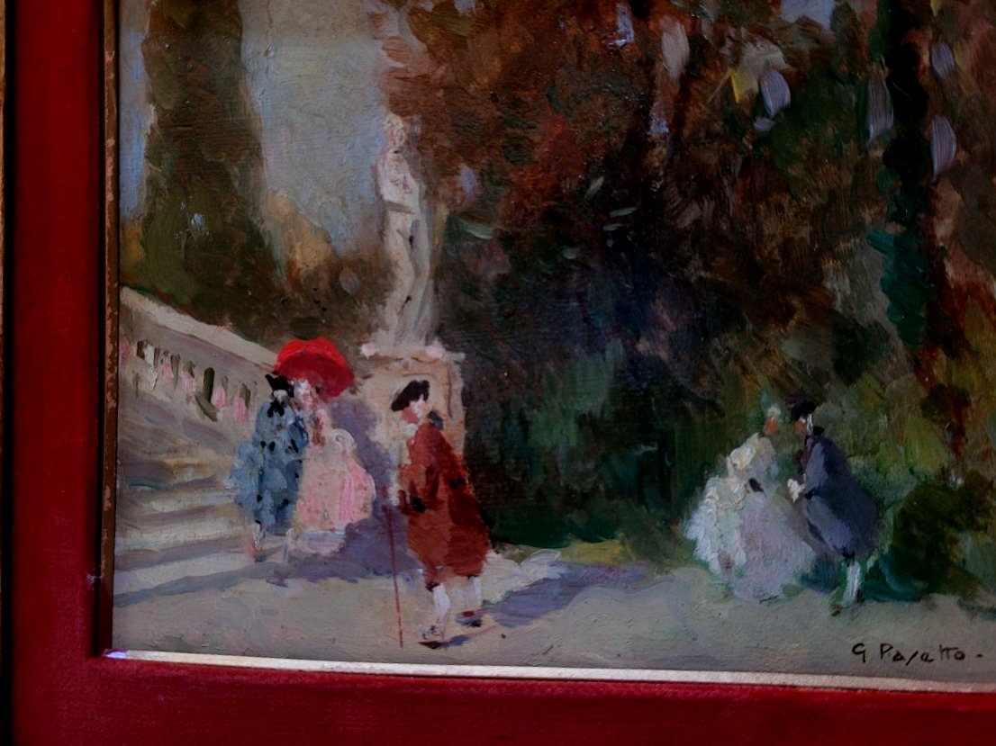 Oil Painting Depicting Elegant Figures Strolling In A Park-photo-4