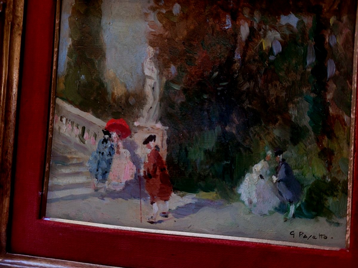 Oil Painting Depicting Elegant Figures Strolling In A Park-photo-2