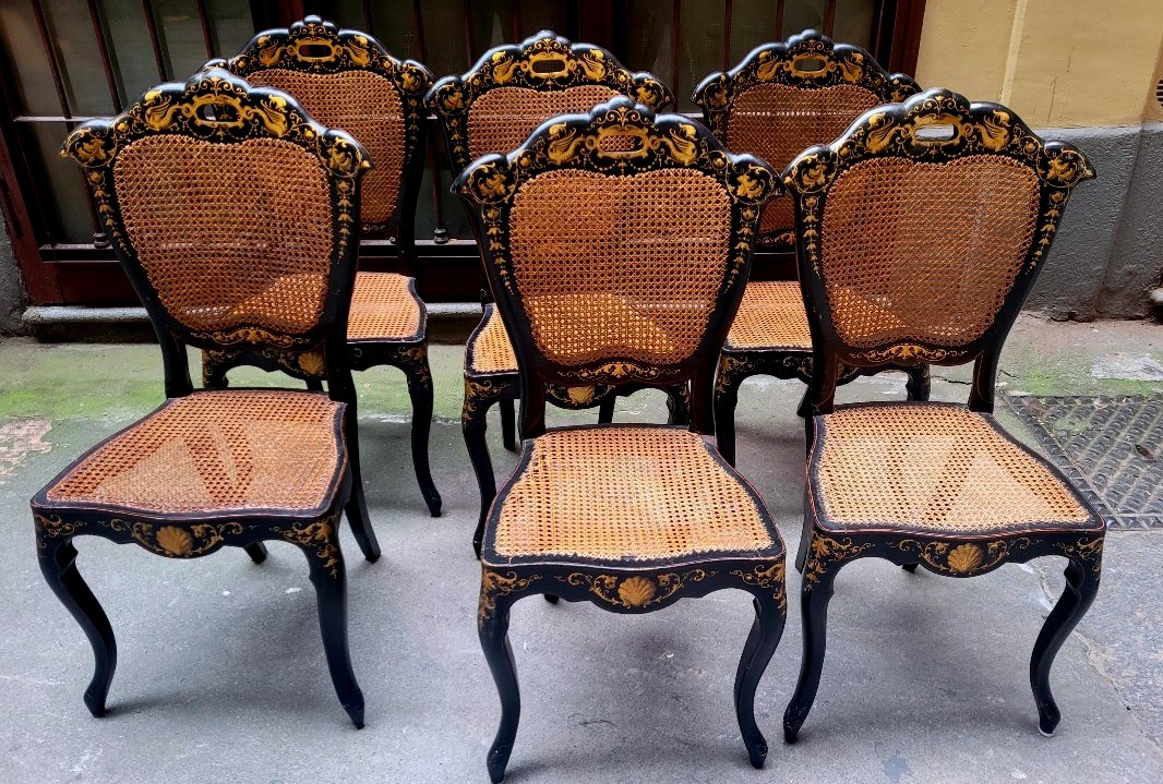 Six chaises Lombardes-vénitiennes de la seconde moitié du XIXe siècle