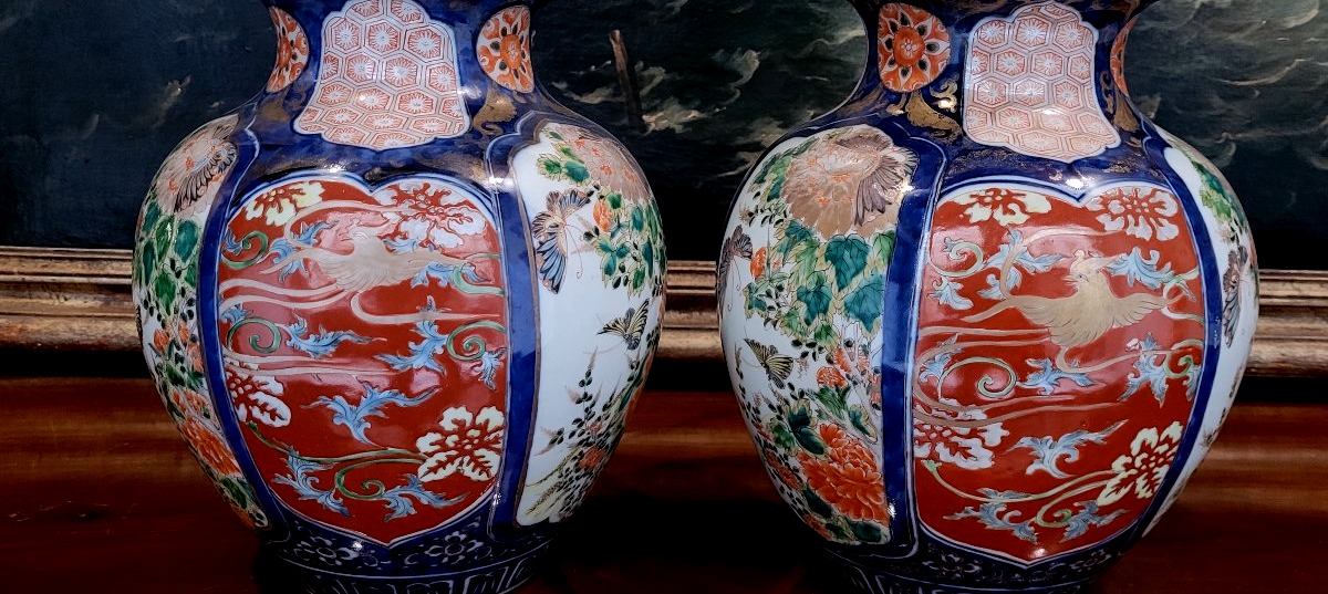 Kutani Vases In Polychrome And Gilded Porcelain, Japan, Second Half Of The 19th Century-photo-6