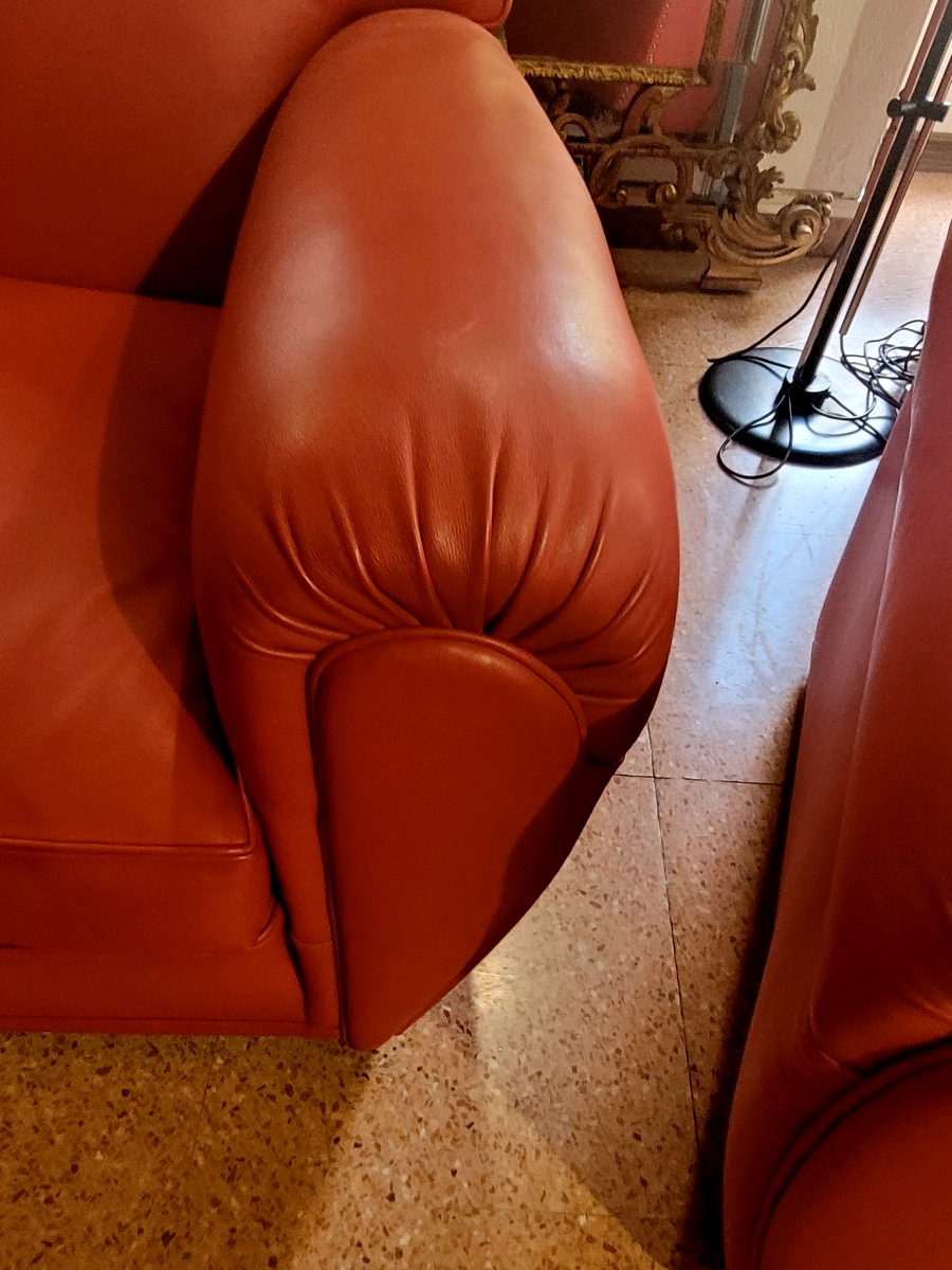 Paire de fauteuils en cuir véritable, Frau Italia, années 1970-photo-2
