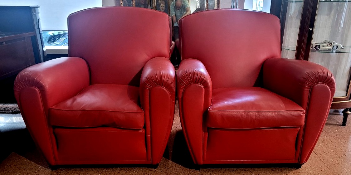 Paire de fauteuils en cuir véritable, Frau Italia, années 1970