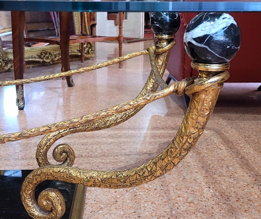 Coffee Table In Gilded Bronze, Marble, And Glass – Late 1970s-photo-3