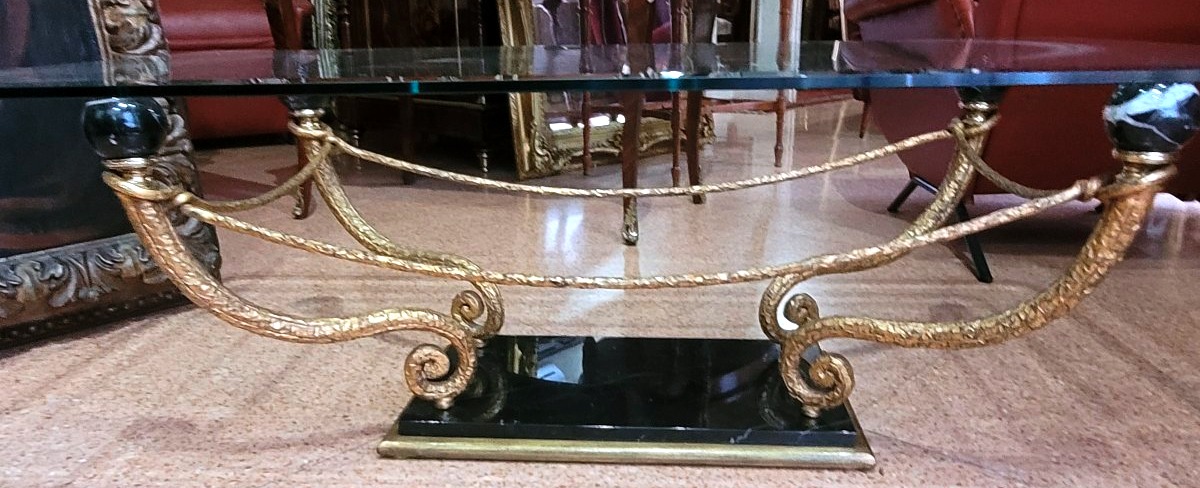 Coffee Table In Gilded Bronze, Marble, And Glass – Late 1970s-photo-4