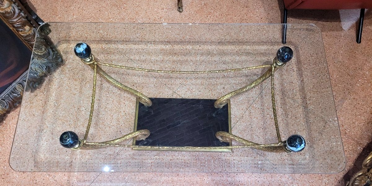 Coffee Table In Gilded Bronze, Marble, And Glass – Late 1970s-photo-1