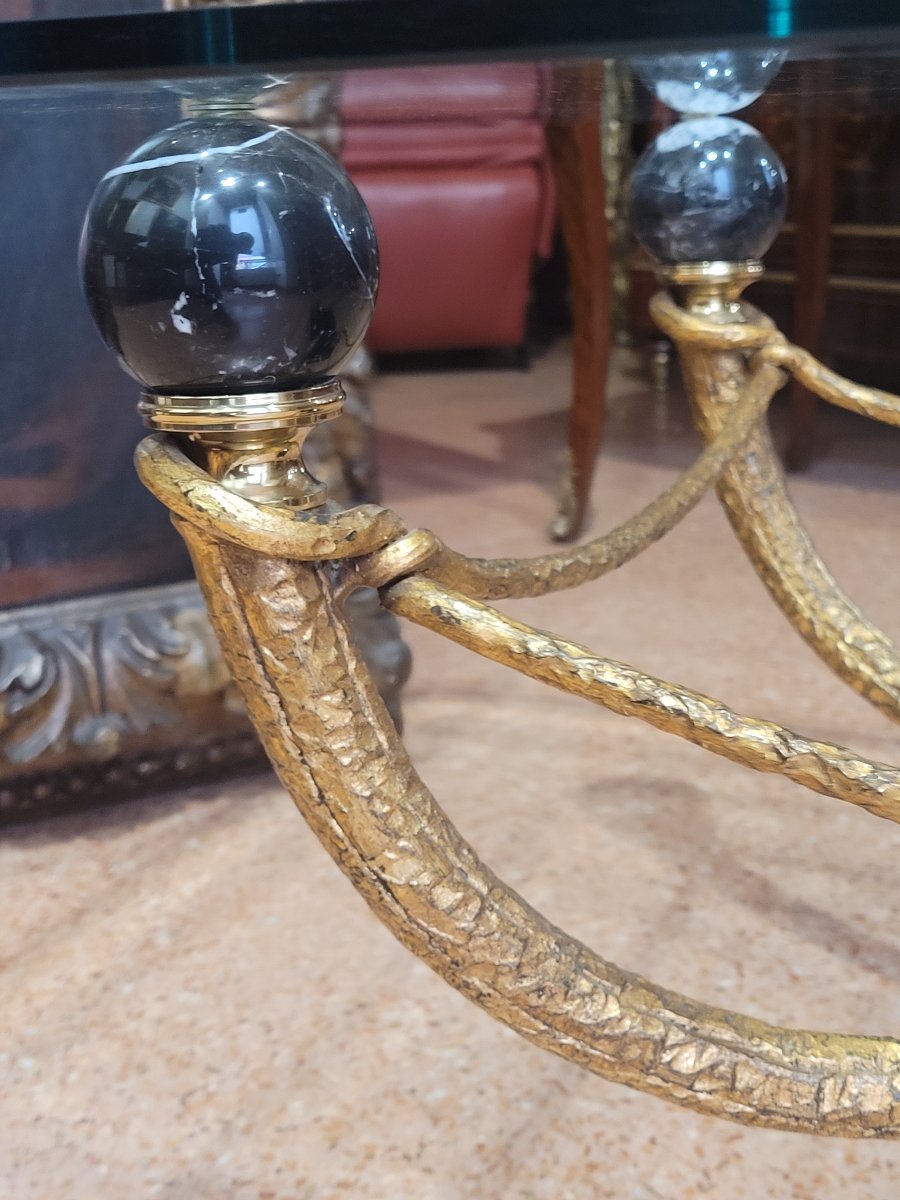 Coffee Table In Gilded Bronze, Marble, And Glass – Late 1970s-photo-2