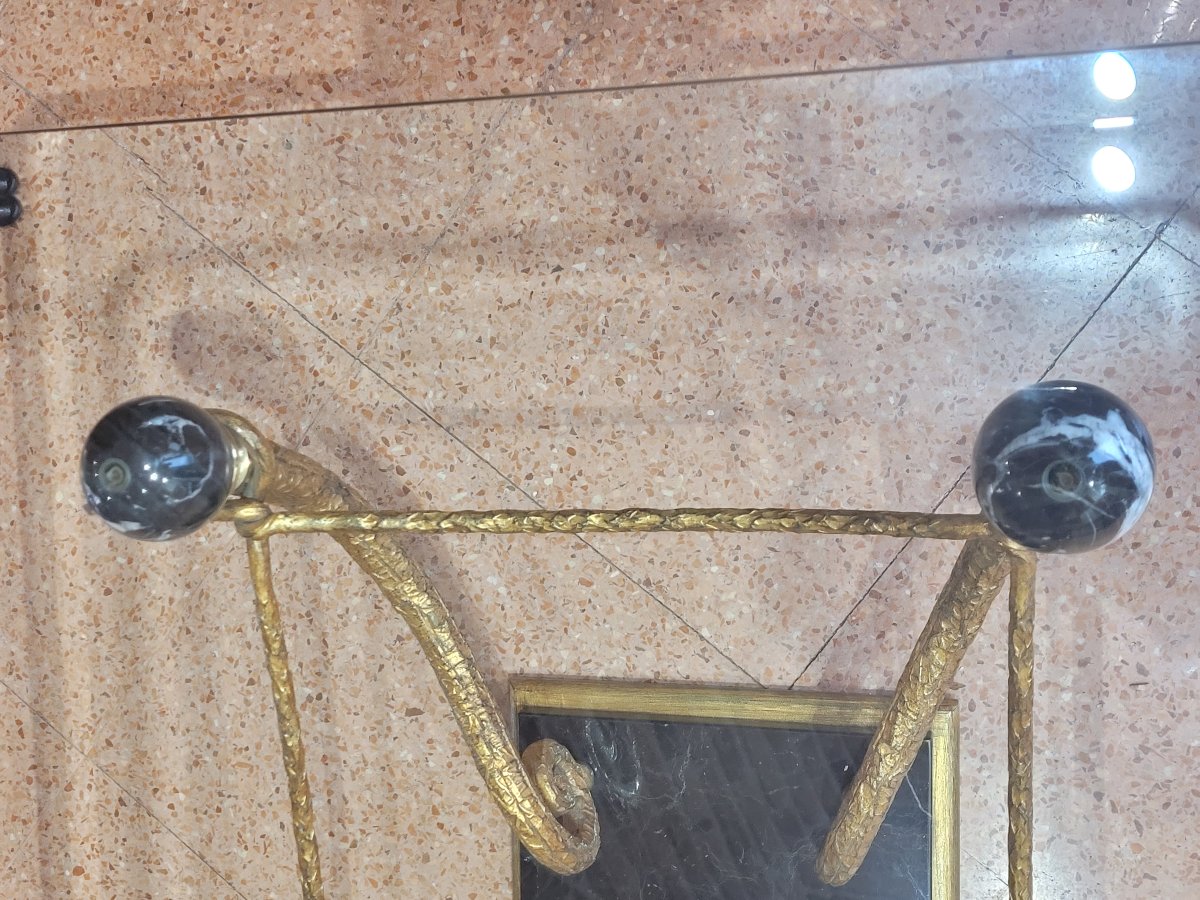 Coffee Table In Gilded Bronze, Marble, And Glass – Late 1970s-photo-6