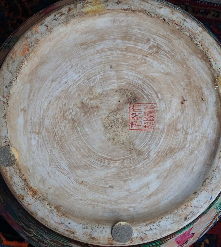 Cache-pot chinois décoré, XXe siècle, avec base en bois-photo-6
