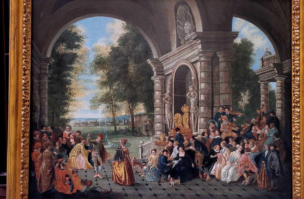 Peinture flamande/hollandaise – Garden-party galante – Huile sur toile-photo-2