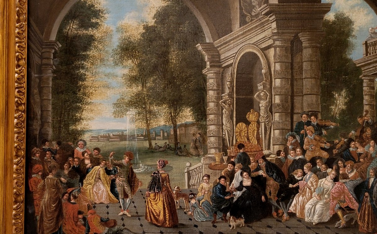 Peinture flamande/hollandaise – Garden-party galante – Huile sur toile-photo-3