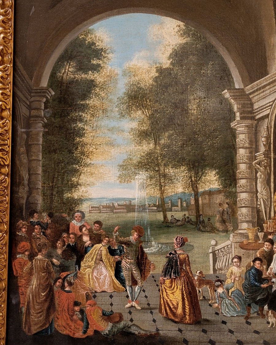 Peinture flamande/hollandaise – Garden-party galante – Huile sur toile-photo-4