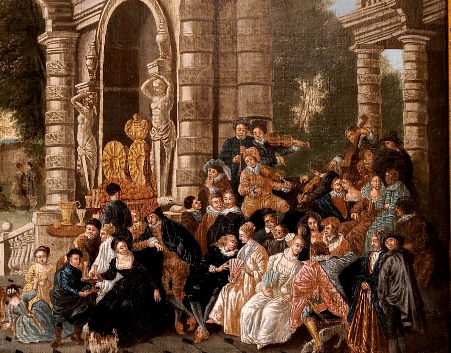Peinture flamande/hollandaise – Garden-party galante – Huile sur toile-photo-1