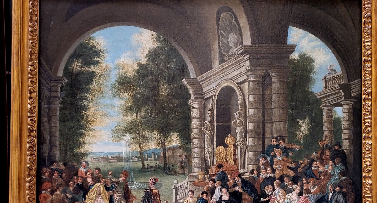 Peinture flamande/hollandaise – Garden-party galante – Huile sur toile-photo-4