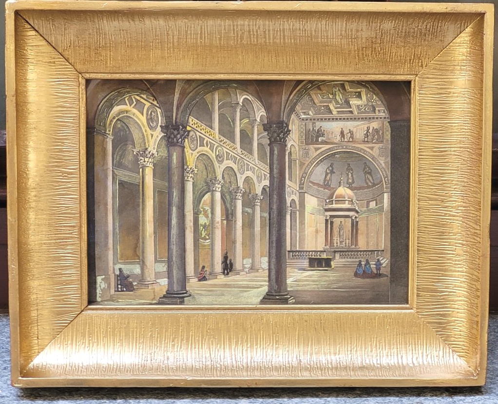 Watercolor Etching Depicting The Interior Of The Basilica Of Saint Agnes In Rome-photo-2