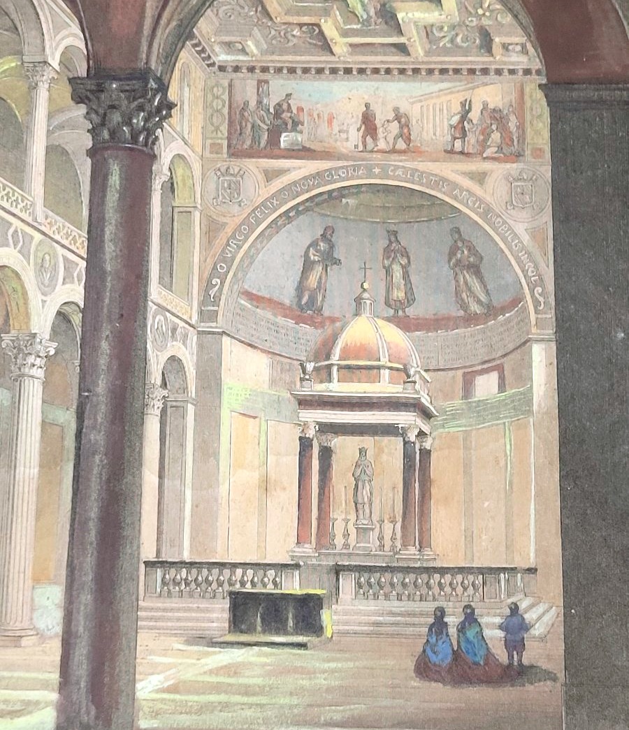 Watercolor Etching Depicting The Interior Of The Basilica Of Saint Agnes In Rome-photo-4