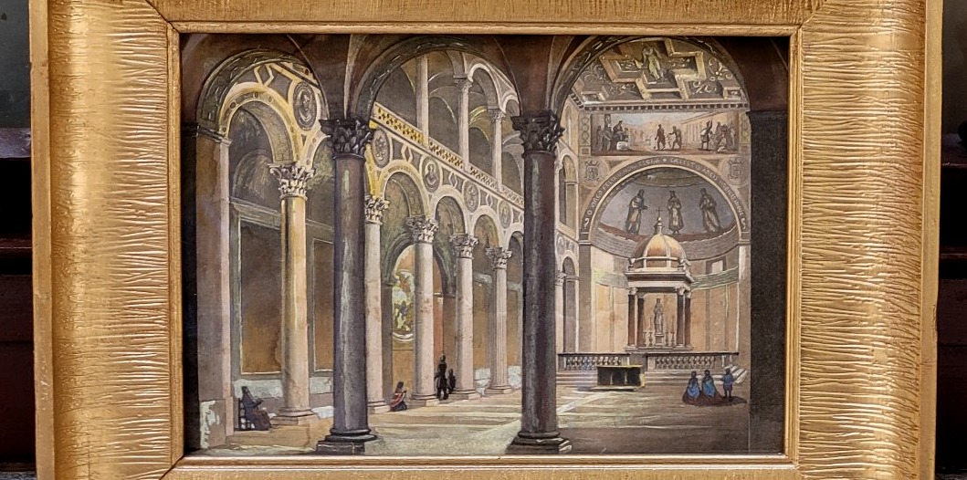 Watercolor Etching Depicting The Interior Of The Basilica Of Saint Agnes In Rome-photo-1