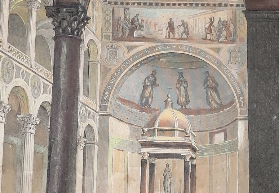 Watercolor Etching Depicting The Interior Of The Basilica Of Saint Agnes In Rome-photo-5
