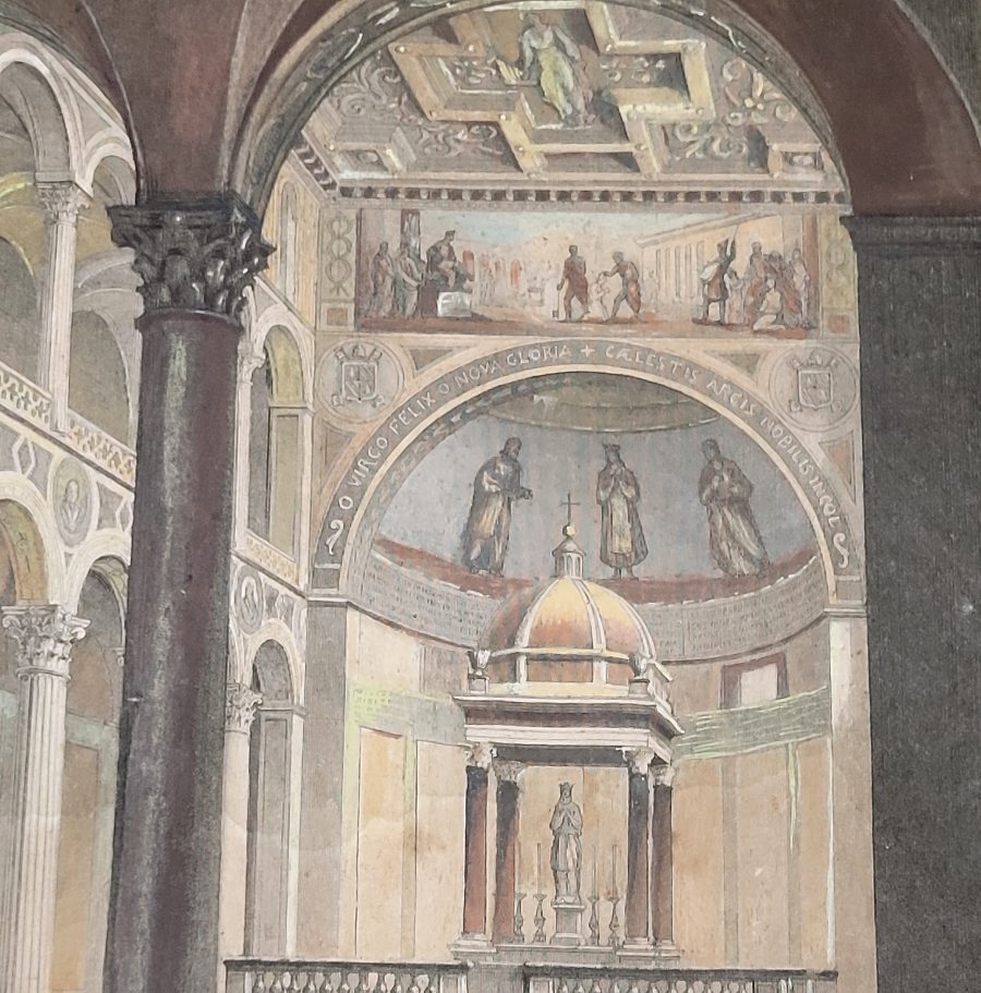 Watercolor Etching Depicting The Interior Of The Basilica Of Saint Agnes In Rome-photo-6