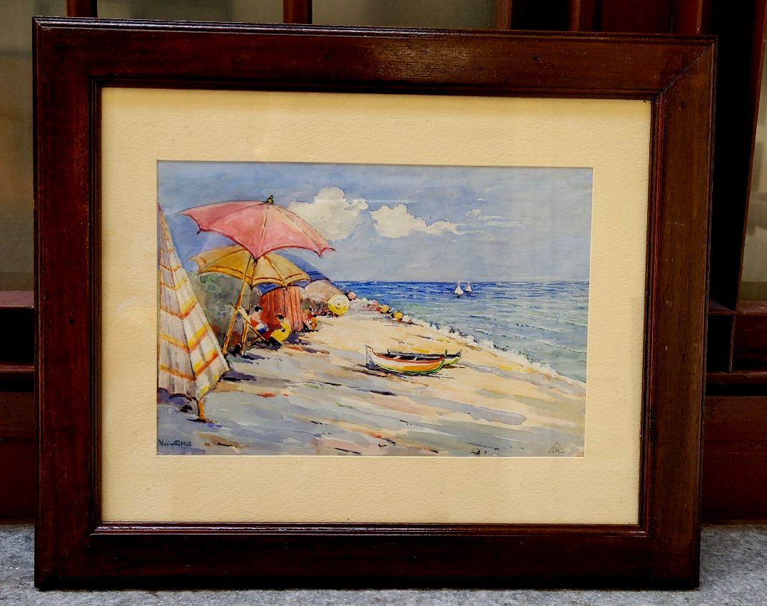 Watercolor Painting On Paper Depicting The Beach At Varigotti-photo-3