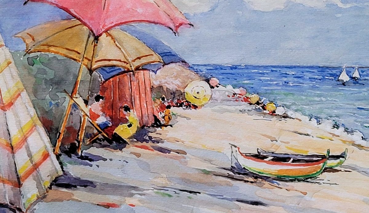 Watercolor Painting On Paper Depicting The Beach At Varigotti-photo-4