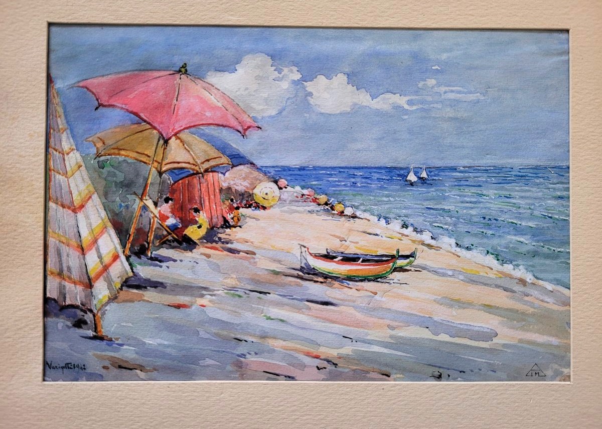Watercolor Painting On Paper Depicting The Beach At Varigotti-photo-5
