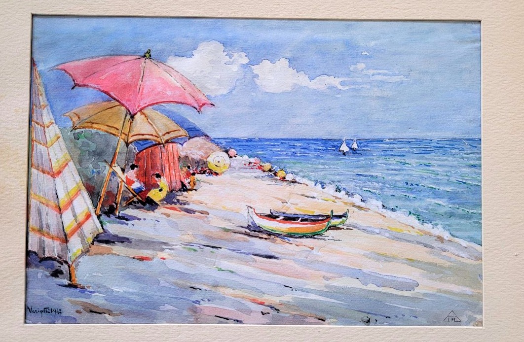 Watercolor Painting On Paper Depicting The Beach At Varigotti