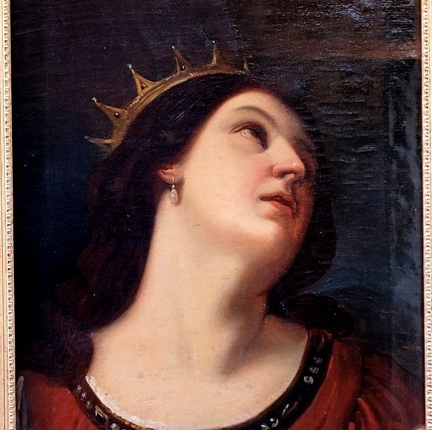  An Antique Oil Painting On Canvas Depicting Saint Catherine Of Alexandria-photo-2