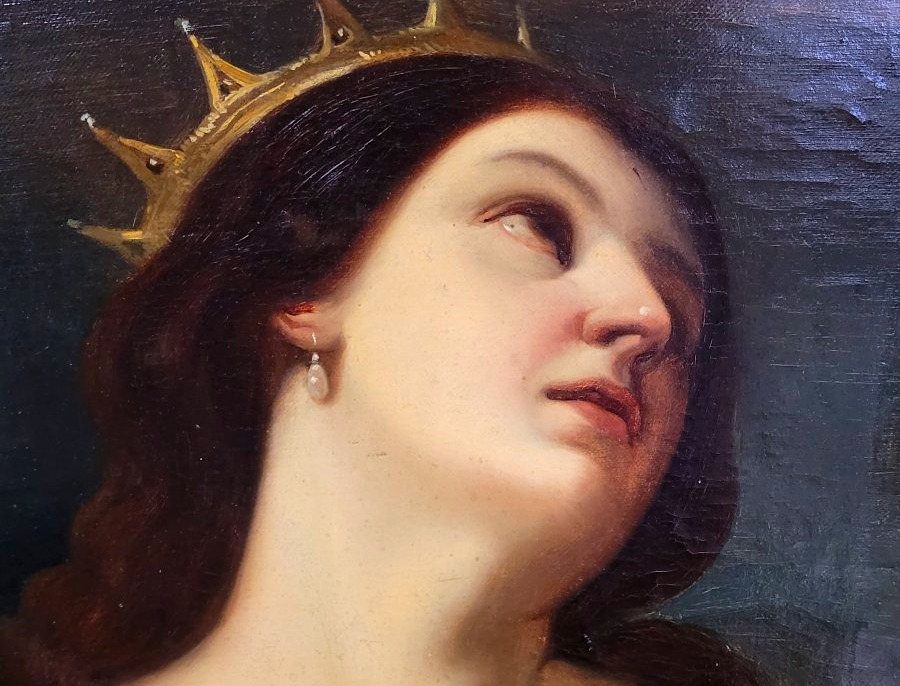  An Antique Oil Painting On Canvas Depicting Saint Catherine Of Alexandria-photo-3