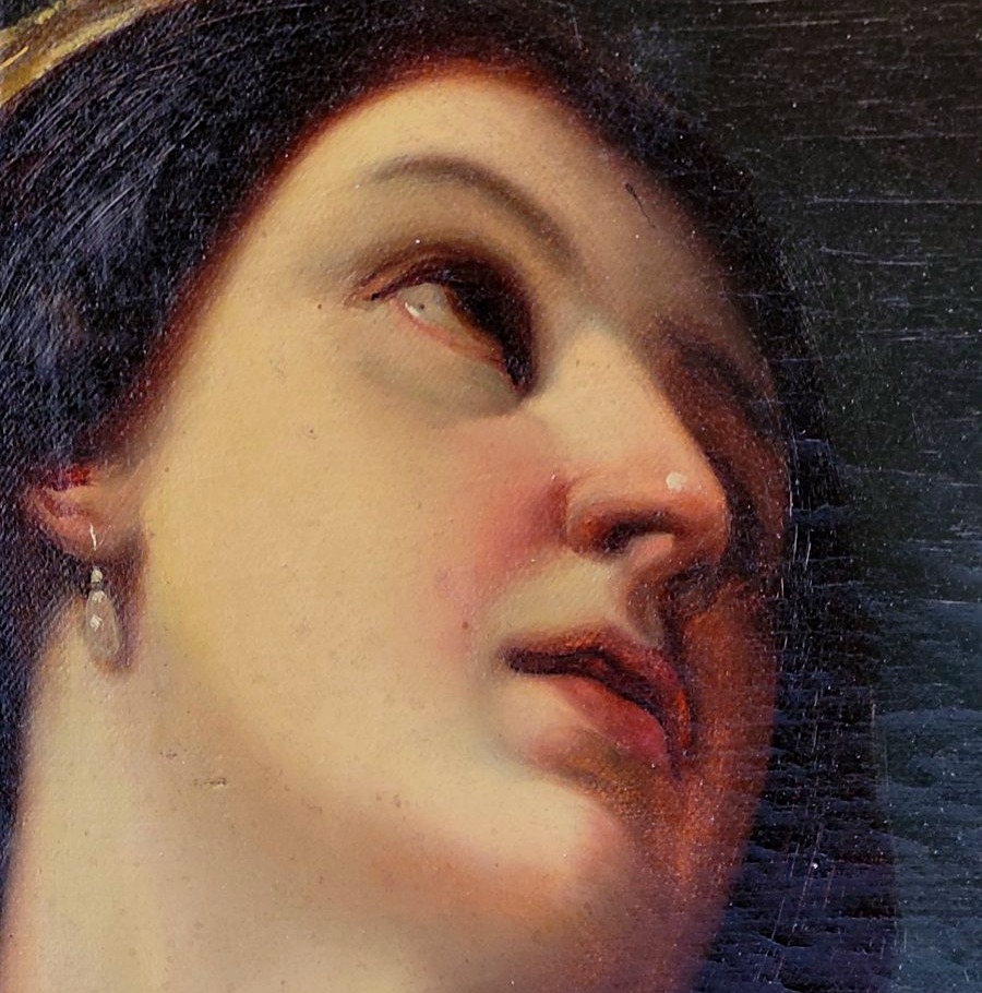  An Antique Oil Painting On Canvas Depicting Saint Catherine Of Alexandria-photo-4