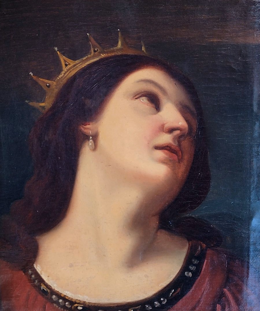  An Antique Oil Painting On Canvas Depicting Saint Catherine Of Alexandria-photo-2