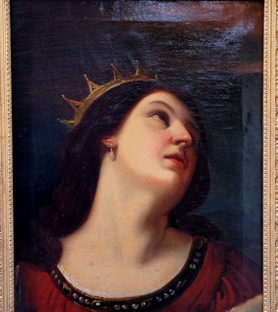  An Antique Oil Painting On Canvas Depicting Saint Catherine Of Alexandria-photo-4