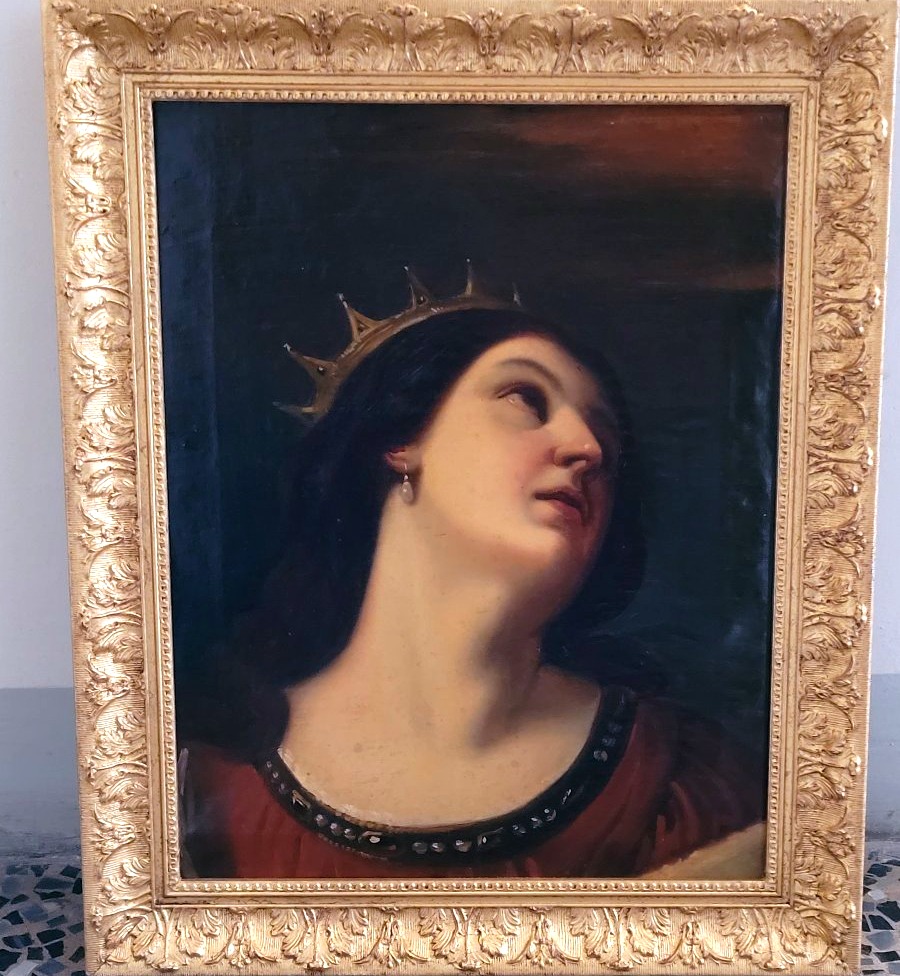  An Antique Oil Painting On Canvas Depicting Saint Catherine Of Alexandria-photo-5