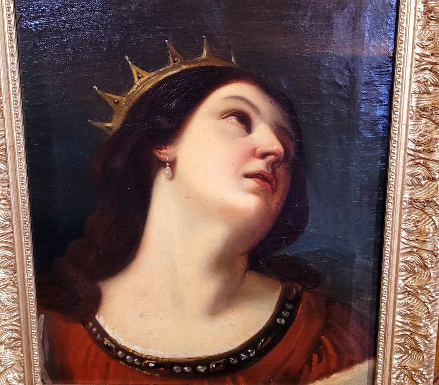  An Antique Oil Painting On Canvas Depicting Saint Catherine Of Alexandria-photo-6