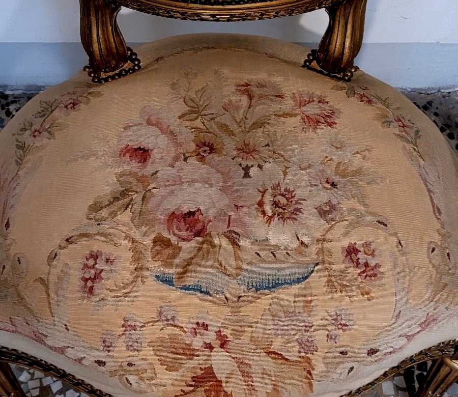 Two Gilded Louis XVI-style Armchairs-photo-4