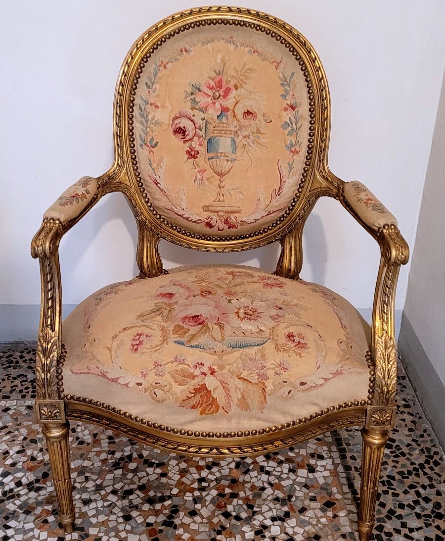 Two Gilded Louis XVI-style Armchairs-photo-5