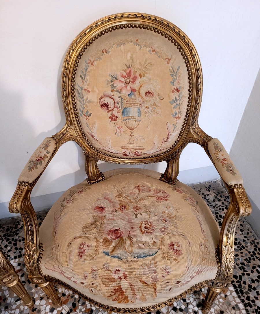 Two Gilded Louis XVI-style Armchairs-photo-6