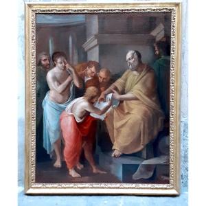 Peinture à l'Huile Ancienne Rappresentant Archimede De Syracuse